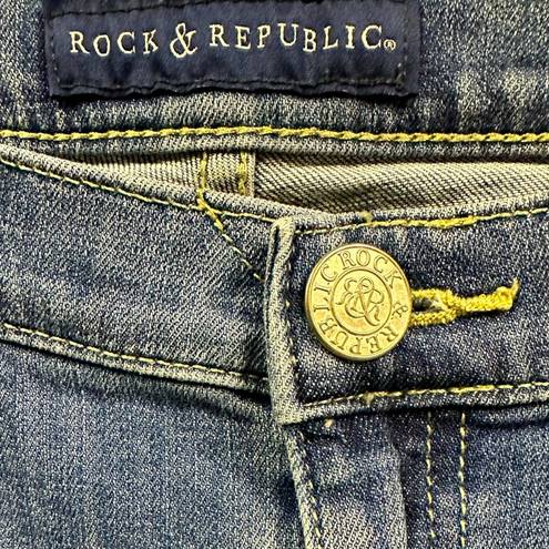 Rock & Republic  Denim Kendall Crop Blue Jeans Embroidered Button Flap Women’s 12