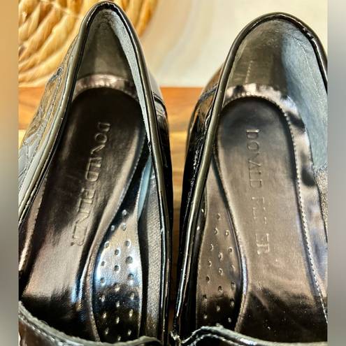 Donald Pliner Hope Crocodile Embossed Patent Leather Lug Sole Platform Loafers