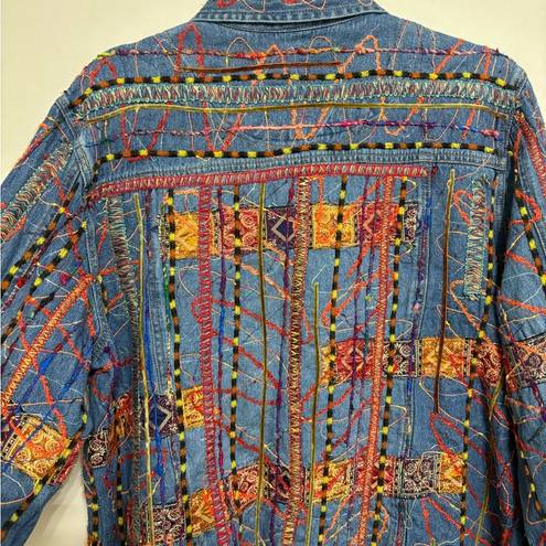 Coldwater Creek Vintage  Denim Jacket with Colorful Appliqué Design - Size XL