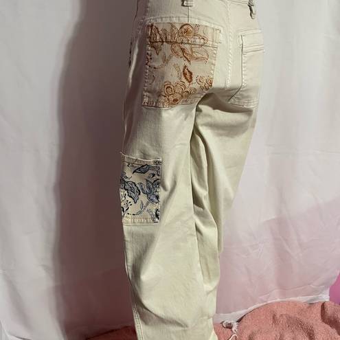 Pilcro  Beige Cargo Pants with Paisley Patches