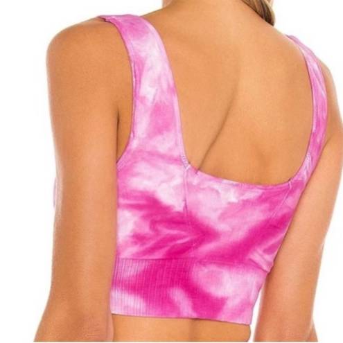 Free People NWT  Good Karma Sports Bra Vivacious Violet Pink White Tie Dye