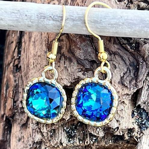 Bermuda Earrings made with  Blue Swarovski crystal and gold earwires handcrafted