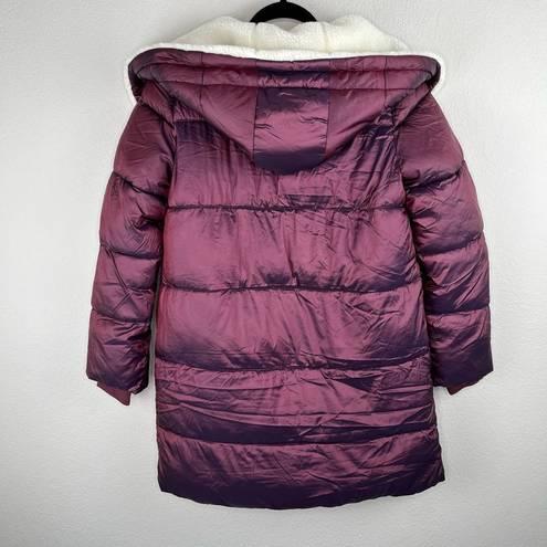 Bernardo  Asymmetrical Sherpa Lined Hooded Puffer Jacket Pomegranate Small NWOT