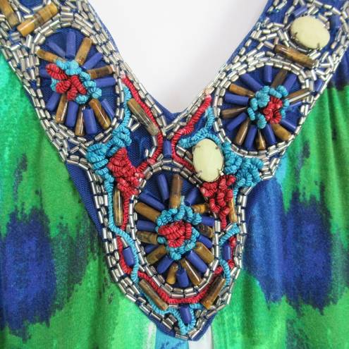 Bordeaux  Los Angeles Blue Green Beaded Maxi Dress Women’s Size Medium