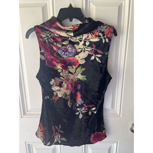 Natori  NEW Winter Peony-V Cowl Neck Sleeveless Blouse Velvet Size Medium Womens