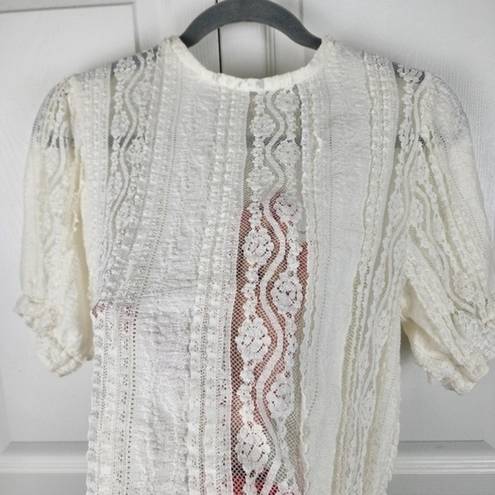 Mango  MNG Cream Lace Semi-sheer Ruffles Top Blouse  Size S