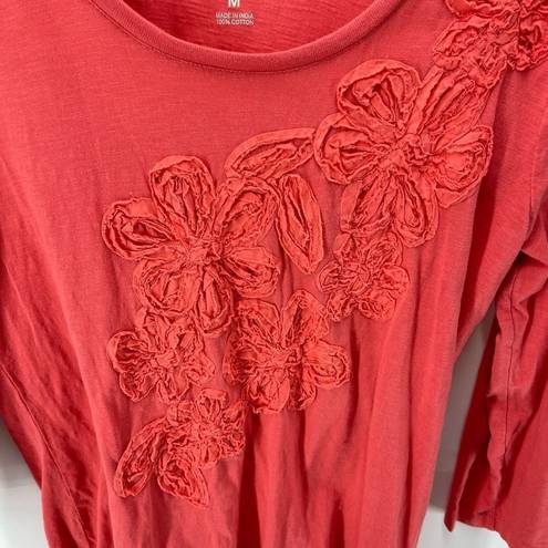 Krass&co G.H Bass & . Women’s Cotton Textured Flower 3/4 Sleeve Top Pink Size Medium