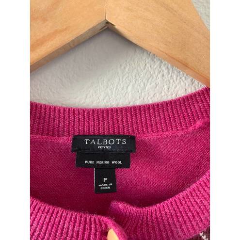 Talbots Petite TALBOT Argyle Wool Cardigan 3/4 Sleeve In‎ Fuschia