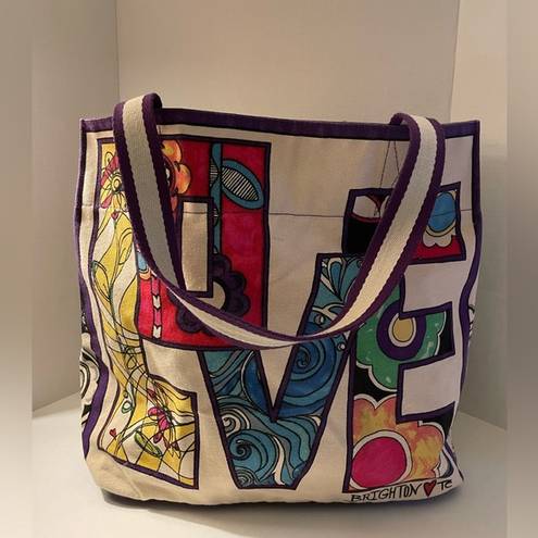 Brighton  Groove II Bag Tote LOVE Canvas Colorful Zip Pocket LARGE Retro