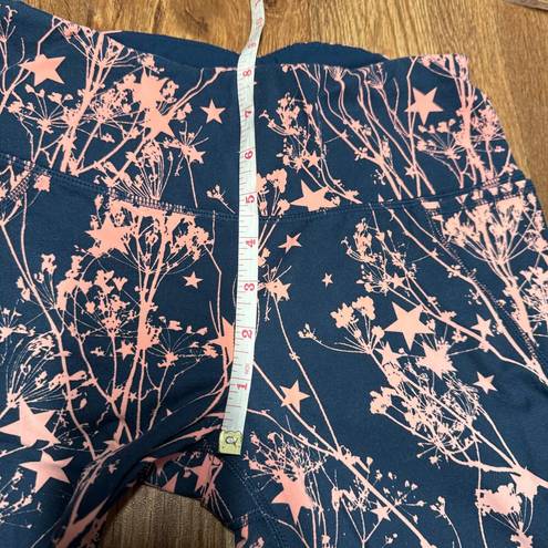 Sweaty Betty  The Power Legging Yoga Pants XS Green Pink Star Floral Side Pocket