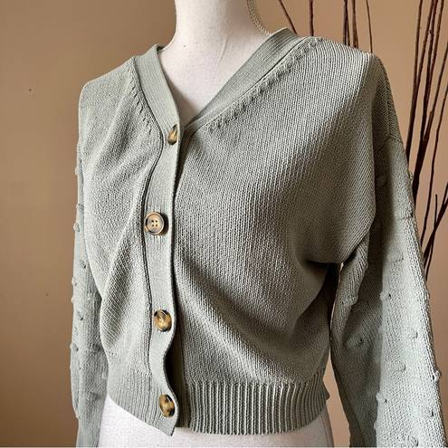 The Moon  & MADISON | Sage Green 3D Polka Dot Knit Cropped Cardigan Sweater Sz M