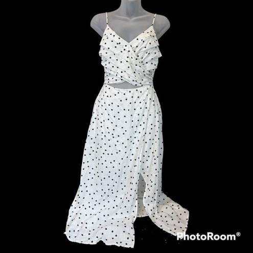 Lush Clothing Lush Ivory Black Polka Dot Crossover Wrap Dress Size Small