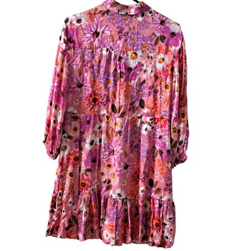 Rachel Parcell  Fit & Flare Tiered Hem Shirt Dress- Floral- Pink Multi-10