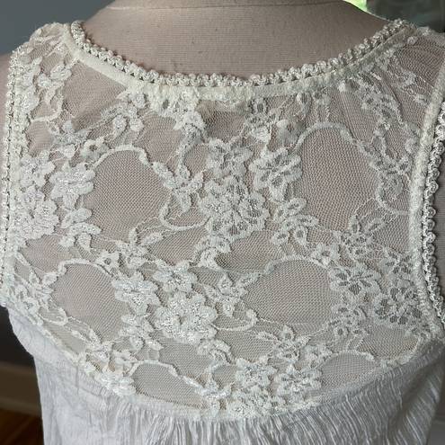 Edge Romantic Lace Sheer Top Tank Off White Cream Shirt Womens Small