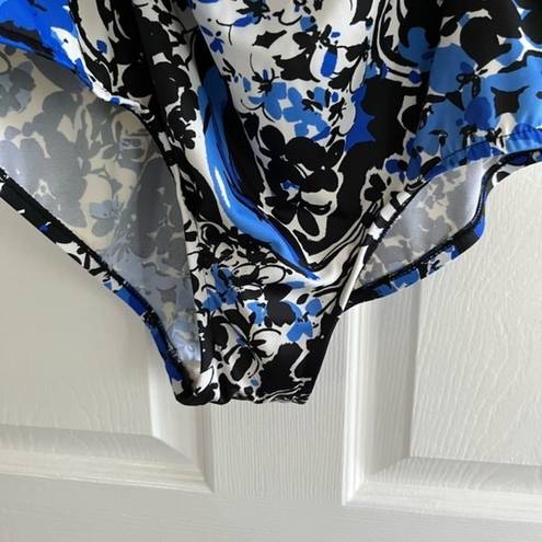 Maxine of Hollywood  One Piece Abstract Print Blue Black White Swimsuit Size 14‎