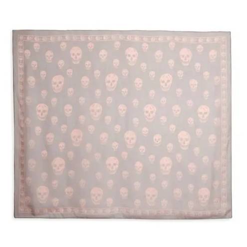 Alexander McQueen Rare sold out  Muted Skull Silk Chiffon Scarf Gray/Pink