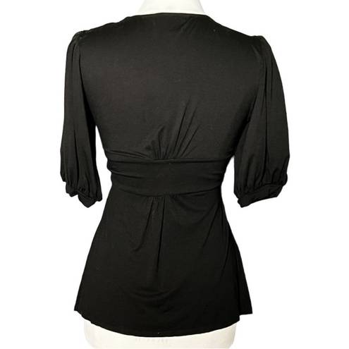 Arden B VINTAGE  leather corset waist deep V-neck puff sleeve blouse peplum top.