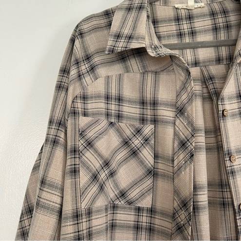 Prómesa Promesa Tan Plaid Long Sleeve Button Down Flannel Top L