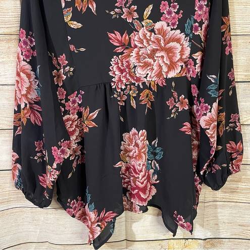 Style & Co floral boho handkerchief hem peasant blouse women’s Size Medium