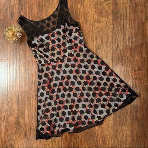 Betsey Johnson  Polka Dot Illusion Skater Dress Floral Size 6