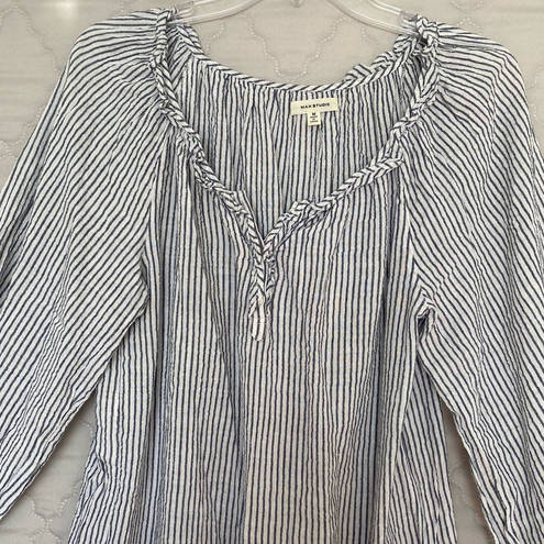 Max Studio  Shirt Women Medium Gray Stripe Long Sleeve V-Neck