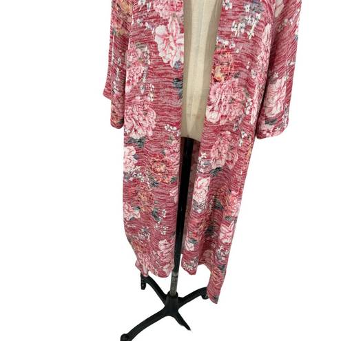 Torrid  Kimono Hi-Low Duster Sweater Red Rose Floral Print Plus Size 2X