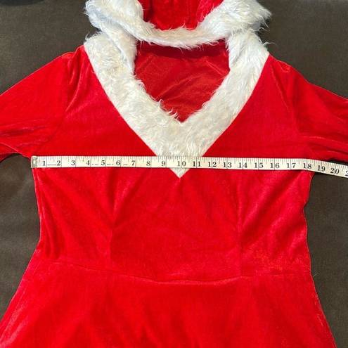 ma*rs Short Red Hooded Dress White Faux Fur Trim  Claus Santa Christmas Size L