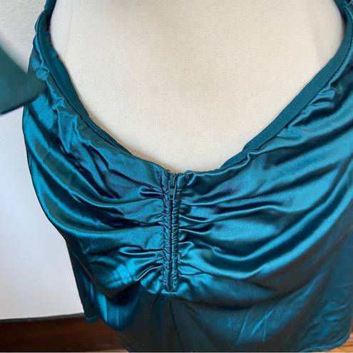 B Darlin Teal Satin Open Strappy Back Cocktail Dress