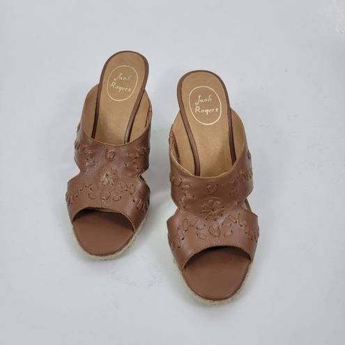 Jack Rogers  Sophia Leather Wedges Oak Brown Slip On Size 8M