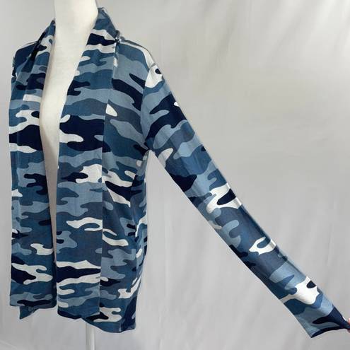 Gibson New  Camo Print Fleece Open Front Cardigan Sweater Blue Multi