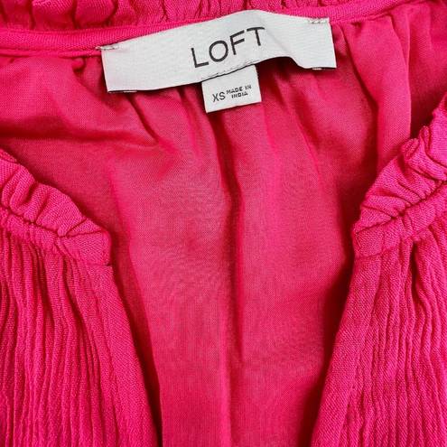 Loft  Maxi Dress Women's Size XS Pink Long Sleeve Ruffle Neck Tiered Summer