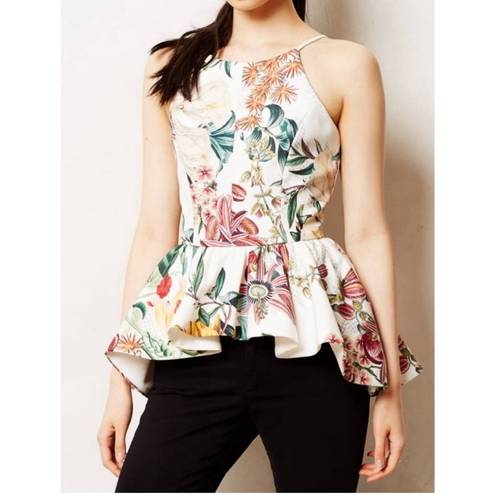 Anthropologie Cameo  Dahlia Floral Ruffle Hi Low Peplum Top