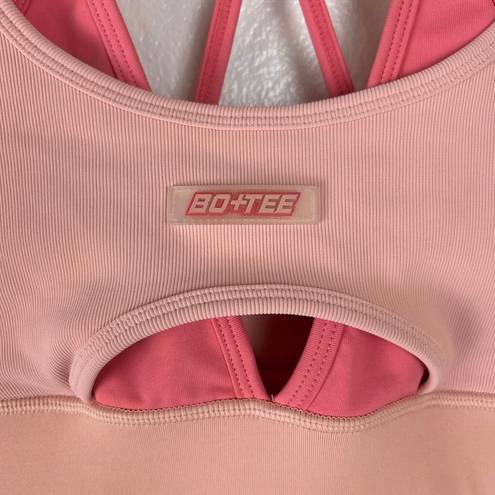 Bo+Tee Layered Cutout Sports Bra XS Peach Pink