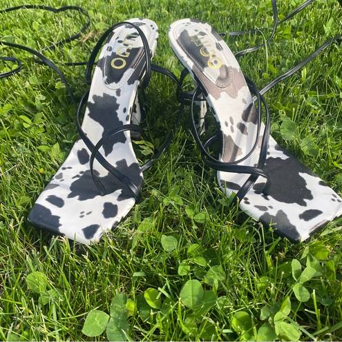 EGO  Wishful strappy flare heel sandals in cow print