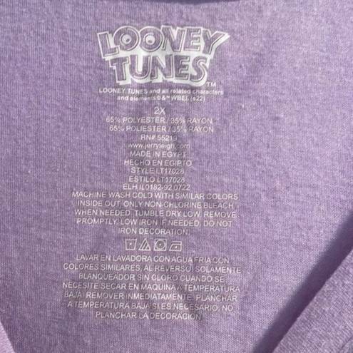 Looney Tunes  Purple Scoop Neck Short Sleeve Characters Graphic Tee Shirt Top