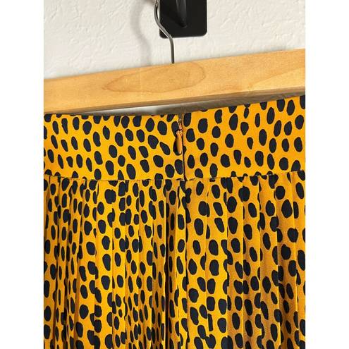 J.Crew Pleated Midi Skirt Size 00P Gold and Black Dot Print