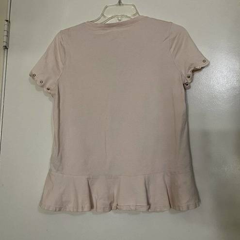 Kate Spade  New York pink crew neck cotton shirt ruffle hem size Small