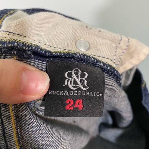 Rock & Republic Vtg Y2K  Women's Low Rise Boot Cut Pocket Logo Jeans Size 24