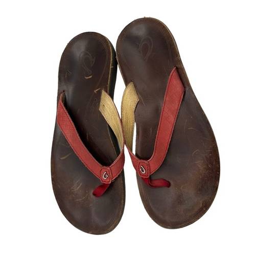 Olukai  Flip Flop Thong Sandal Red Straps Size 8