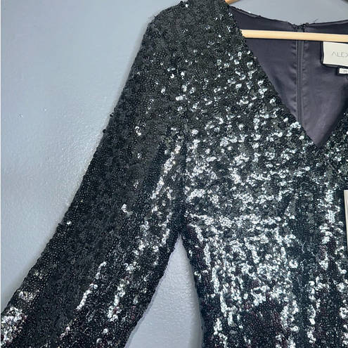 Alexis Renada Sequin Long Sleeve Mini Dress NWT in Gunmetal Size Medium Silver