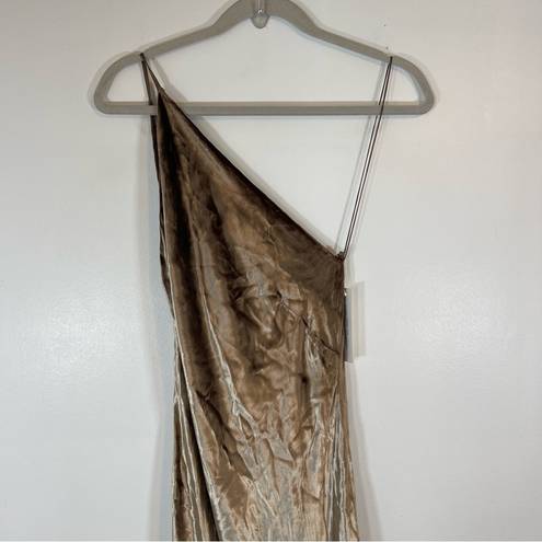 Michelle Mason NWT  Silk Maxi Dress With Back Cowl Velvet Neutral Tan Size 0