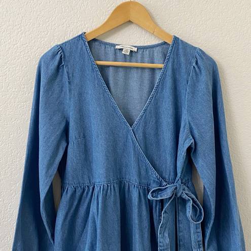 American Eagle Size Large Tall Blue Denim Chambray Wrap Dress