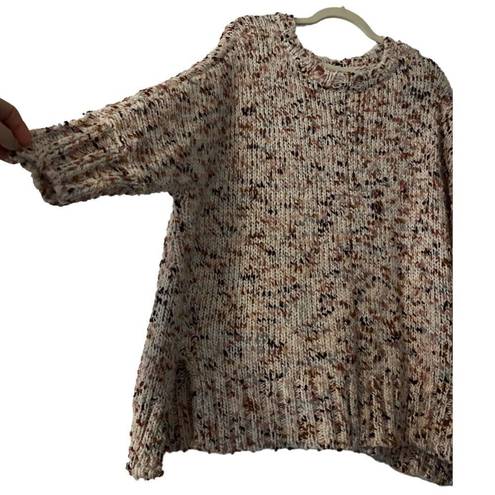 Lou & grey  for LOFT Cream Purple Flecked Chenille Poncho Sweater Womens Pullover