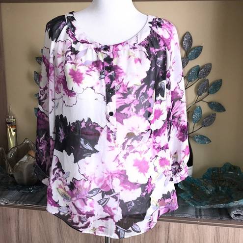 AB Studio  Sheer Floral Top 1326