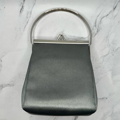 DKNY  Mini Gray Satin Pouch with Silver Handle 