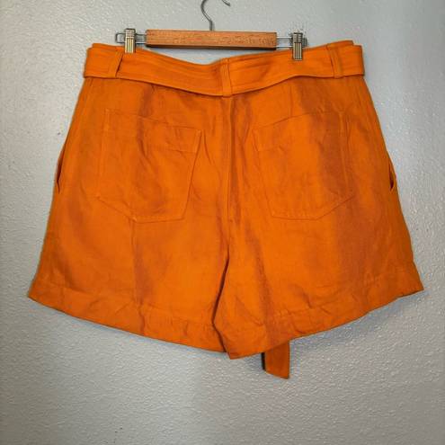 Vince  Women’s Belted Twill Cotton Linen Blend High Waist Shorts Burnt Orange