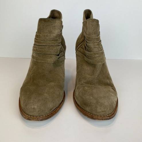 Loeffler Randall  Ankle Booties 9 Khaki Green Gray Suede‎ Leather Stacked Heel