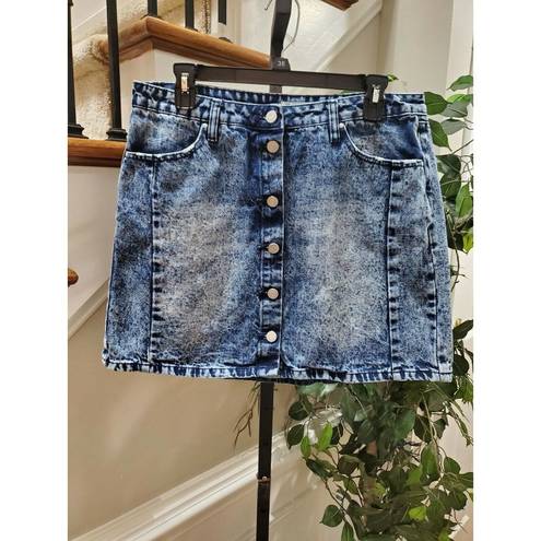 Refuge  Women's Blue Denim Cotton A-Line Pull On Short Jeans Skirt Size Large