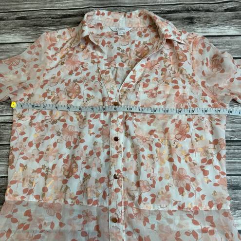 Candie's  Women's Y2K Split Back Floral Sheer Roll Tab Blouse Top XS Extra Small