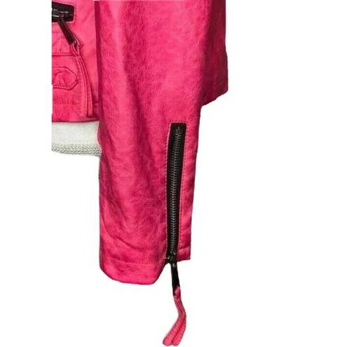 Miss Sixty Womens  M60 Hot Pink Faux Leather Distressed Motorcycle Jacket Size M